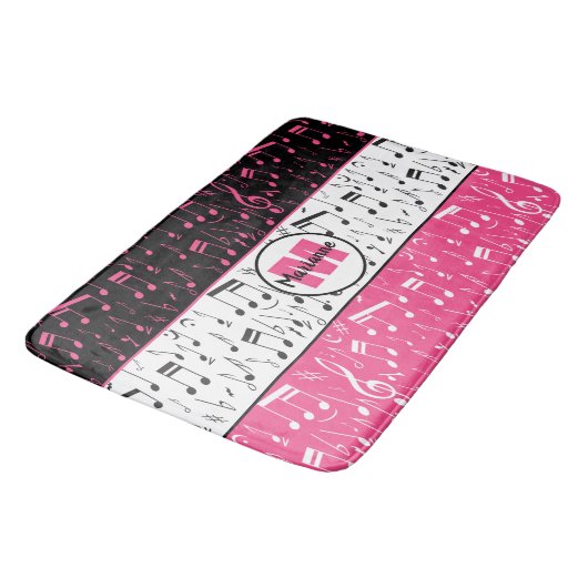 Tapis De Bain Noir rose et blanc notes de musique mat de bain (Angle)