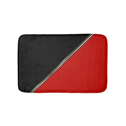 Tapis De Bain Noir rouge avec bande d'argent or (Devant)