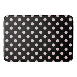 Tapis De Bain Noir & Rouge Légèrement Rose Points Ronds