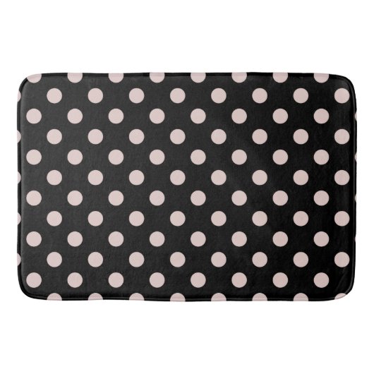 Tapis De Bain Noir & Rouge Légèrement Rose Points Ronds (Devant)
