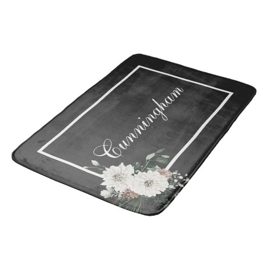 Tapis De Bain Noir rustique Noir & Blanc Nom Pine (Angle)