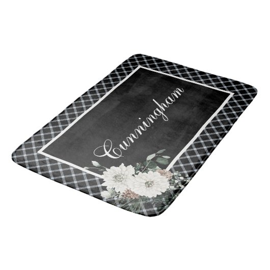Tapis De Bain Noir rustique Noir & Blanc Nom Plaid Pine (Angle)