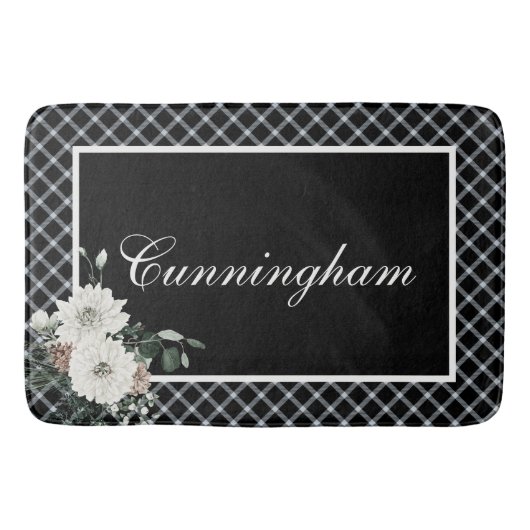 Tapis De Bain Noir rustique Noir & Blanc Nom Plaid Pine (Devant)