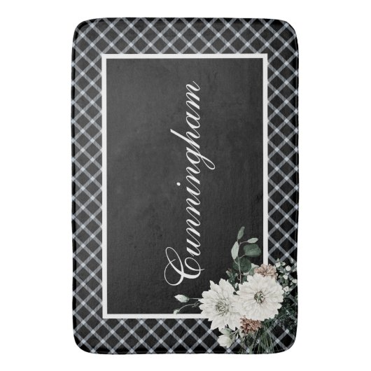 Tapis De Bain Noir rustique Noir & Blanc Nom Plaid Pine (devant Vertical)