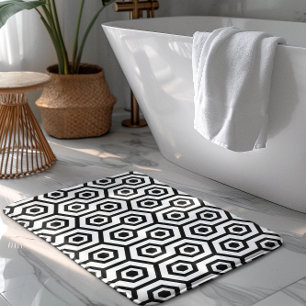 Tapis De Bain Noir sur le Motif géométrique octogone blanc