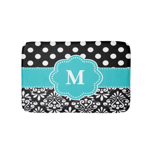 Tapis de bain noir turquoise de monogramme de (Devant)
