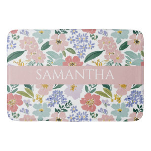 Tapis De Bain Nom Aquarelle Fleur Sauvage Rose Pâle