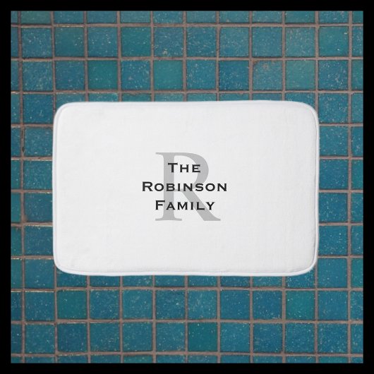 Tapis De Bain Nom classique en blanc et noir monogrammé
