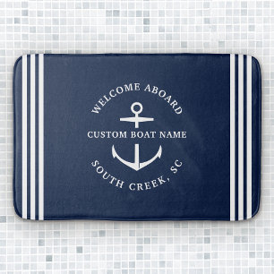 Tapis De Bain Nom de bateau personnalisé moderne Bienvenue à bor