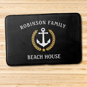 Tapis De Bain Nom de famille Beach House Ancre Gold Laurel Black