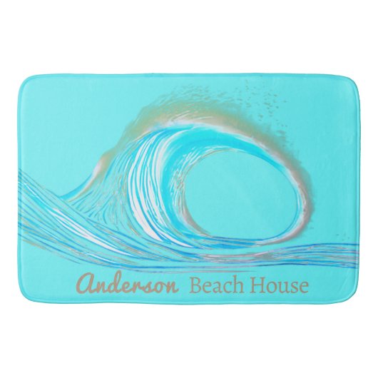 Tapis De Bain Nom de famille Beach House Turquoise Ocean Wave (Devant)