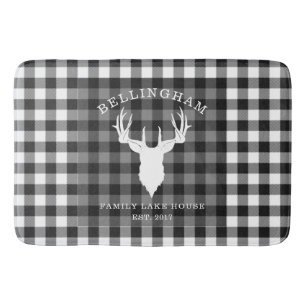 Tapis De Bain Nom de famille Black White Lake House Gingham Carr