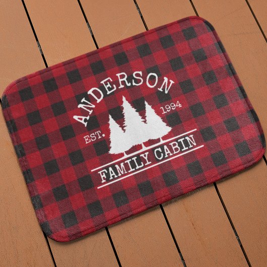 Tapis De Bain Nom de famille du cabine Red Buffalo Plaid