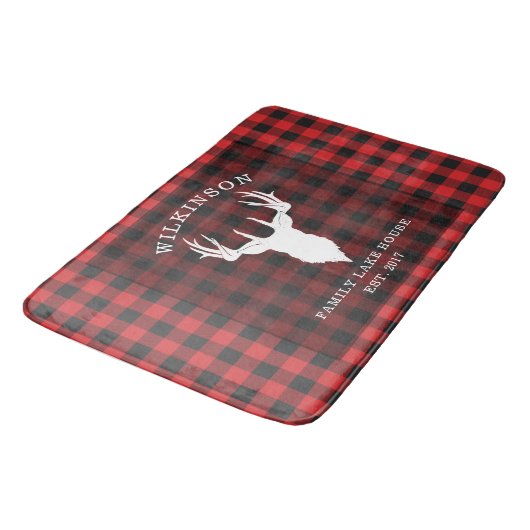 Tapis De Bain Nom de famille Lumberjack Plaid Lake House (Angle)