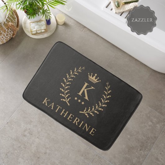 Tapis De Bain Nom de la Personnaliser et premier monogramme noir