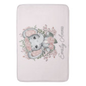 Tapis De Bain Nom de l'enfant Eléphant rose rose floral (devant Vertical)