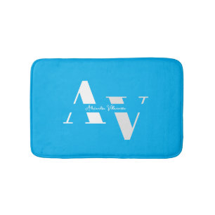 Tapis De Bain Nom de monogramme girly bleu ciel tendance
