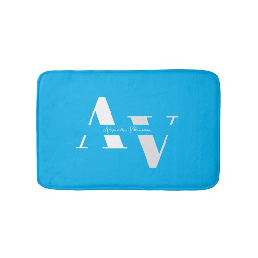 Tapis De Bain Nom de monogramme girly bleu ciel tendance (Devant)