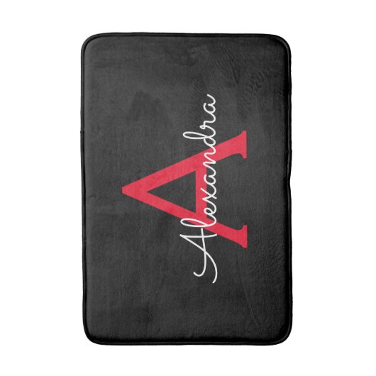 Tapis De Bain Nom de monogramme girly script noir rouge (Devant (Vertical))