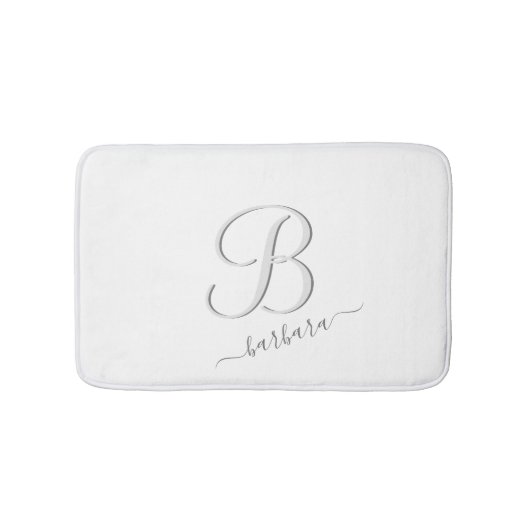 Tapis De Bain Nom de monogramme personnalisé blanc élégant (Devant)