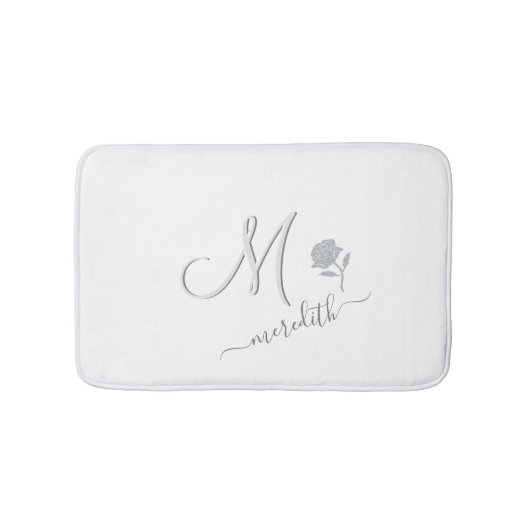 Tapis De Bain Nom de monogramme personnalisé blanc élégant (Devant)