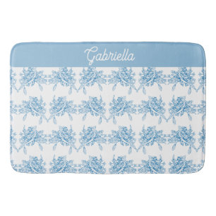 Tapis De Bain Nom de motif floral Toile de Jouy bleue