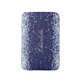 Tapis De Bain Nom de parties scintillant bleu marine monogramme  (Devant (Vertical))