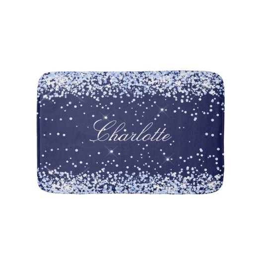 Tapis De Bain Nom de parties scintillant bleu marine monogramme  (Devant)