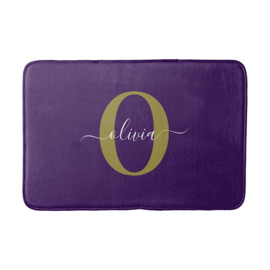 Tapis De Bain Nom de script de monogramme personnalisé violet bl (Devant)