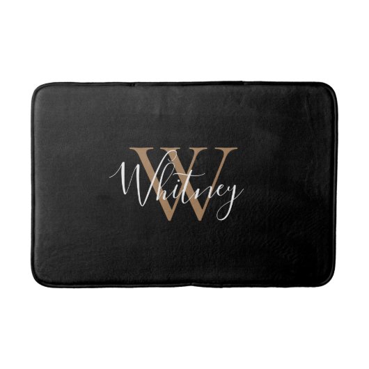 Tapis De Bain Nom de style élégant écriture Gold Black Monogramm (Devant)