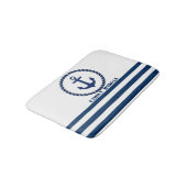 Tapis De Bain Nom du bateau nautique, Ancre Marine Bleu rayé (Angle)