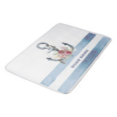 Tapis De Bain Nom du bateau nautique, Fleurs d'Ancres rayures (Angle)