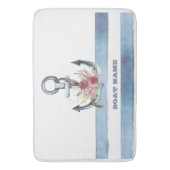 Tapis De Bain Nom du bateau nautique, Fleurs d'Ancres rayures (devant Vertical)