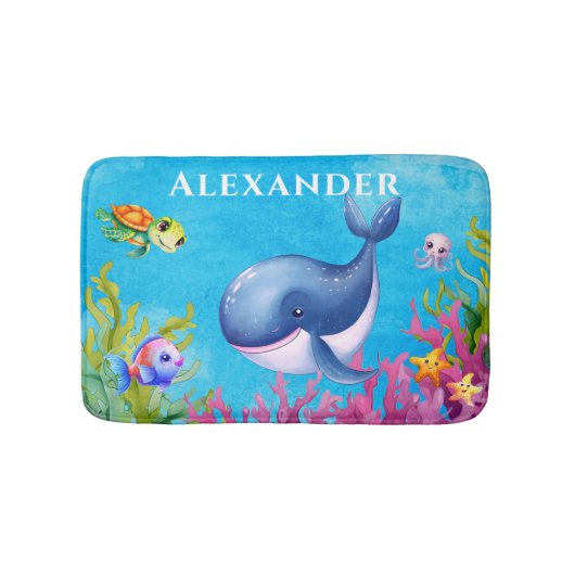 Tapis De Bain Nom du monogramme mignon Tortue de mer côtière et (Devant)