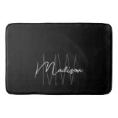 Tapis De Bain Nom du monogramme moderne Script noir blanc (Devant)