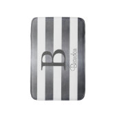 Tapis De Bain Nom élégant monogramme rayé Gris (Devant (Vertical))