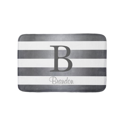 Tapis De Bain Nom élégant monogramme rayé Gris (Devant)