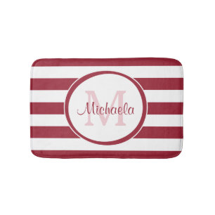 Tapis De Bain Nom et monogramme des grandes bandes rouges contem