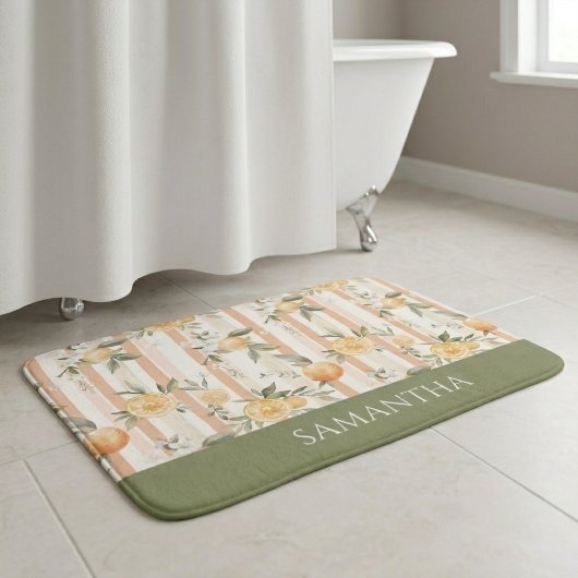 Tapis De Bain Nom Fleur Orange Citron Ruban Pêche