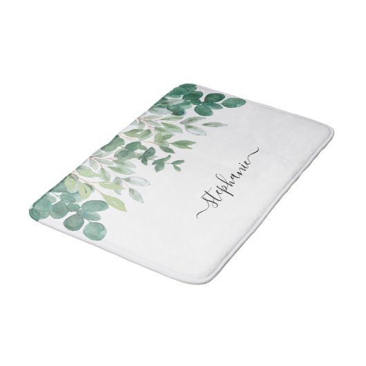 Tapis De Bain Nom Monogram Eucalyptus Vert  (Angle)