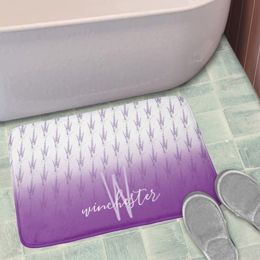 Tapis De Bain Nom Monogram Farmhouse Lavender Flower Motif