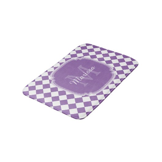 Tapis De Bain Nom monogrammé à la mode violet clair (Angle)