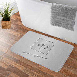 Tapis De Bain Nom monogramme de script moderne métallique argent