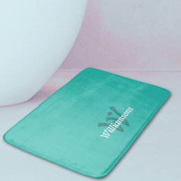 Tapis De Bain Nom Monogramme Élégant Turquoise Blanc Sarcelle