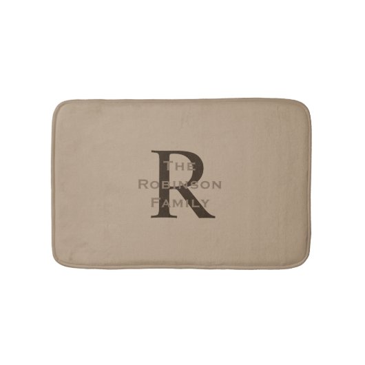 Tapis De Bain Nom monogrammé marron et beige (Devant)
