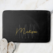 Tapis De Bain Nom Monogramme moderne Script Black Gold