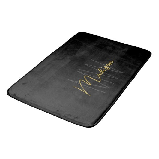 Tapis De Bain Nom Monogramme moderne Script Black Gold (Angle)