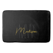 Tapis De Bain Nom Monogramme moderne Script Black Gold (Devant)