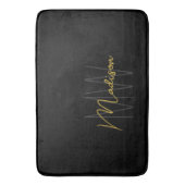 Tapis De Bain Nom Monogramme moderne Script Black Gold (devant Vertical)