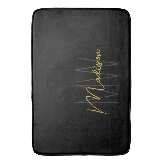 Tapis De Bain Nom Monogramme moderne Script Black Gold (devant Vertical)